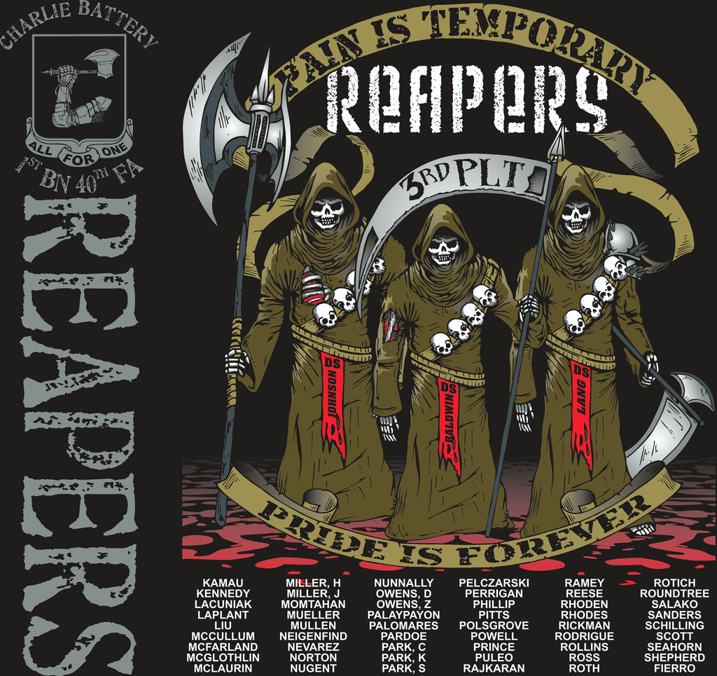 PLATOON SHIRTS (2nd generation print) CHARLIE 1st 40th REAPERS AUG 2016