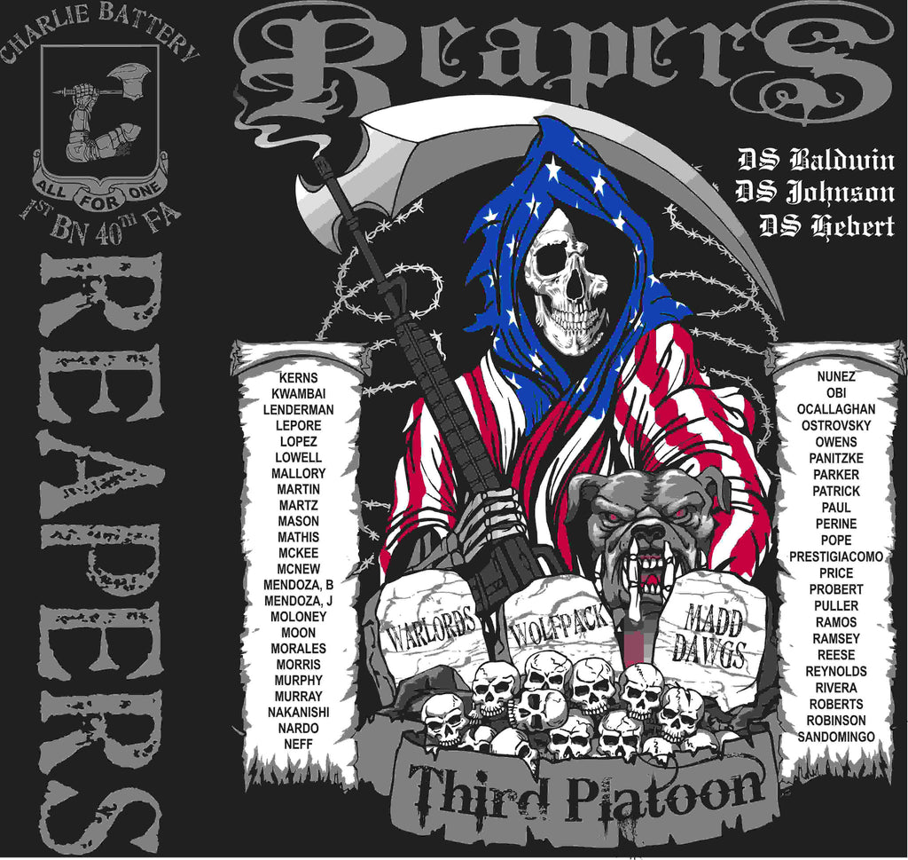 PLATOON SHIRTS (2nd generation print) CHARLIE 1st 40th REAPERS MAY 2016