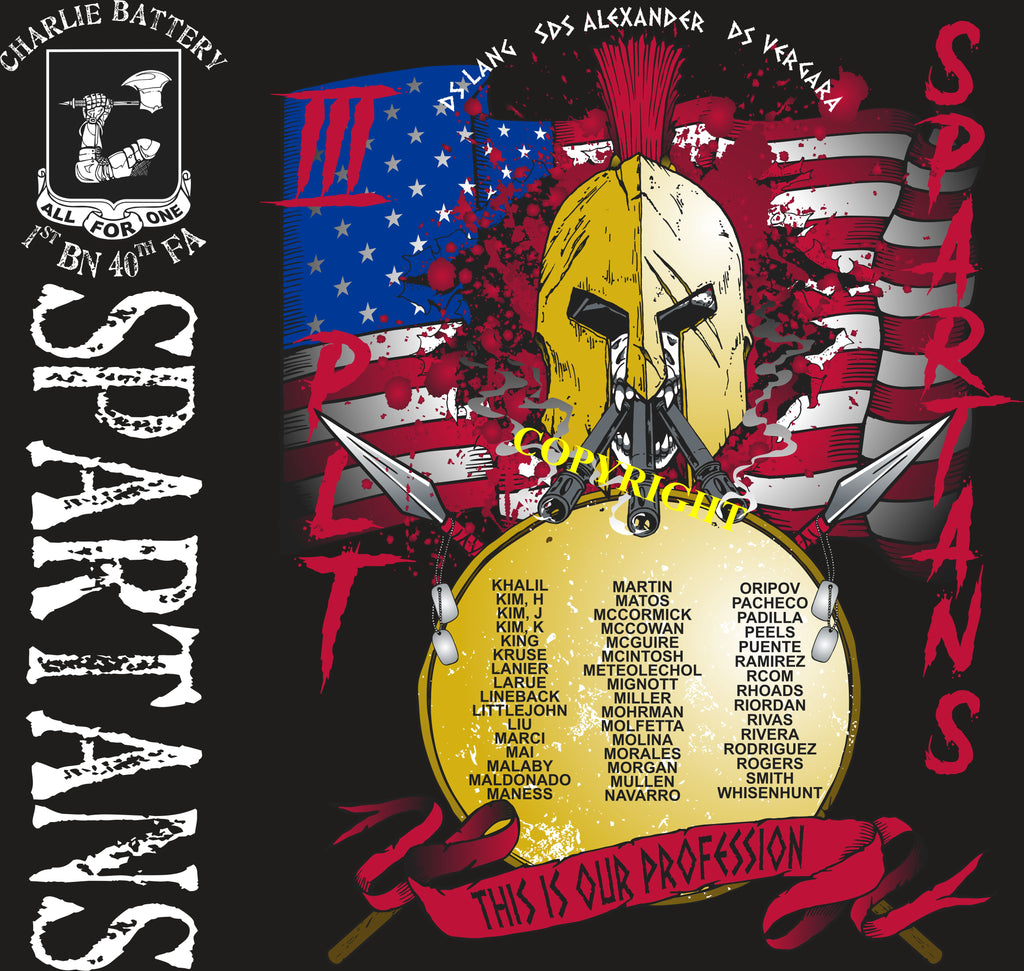Platoon Shirts (2nd generation print) CHARLIE 1st 40th SPARTANS DEC 2018