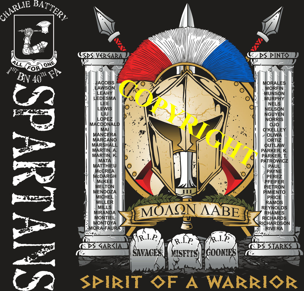 Platoon Shirts (2nd generation print) CHARLIE 1st 40th SPARTANS OCT 2019