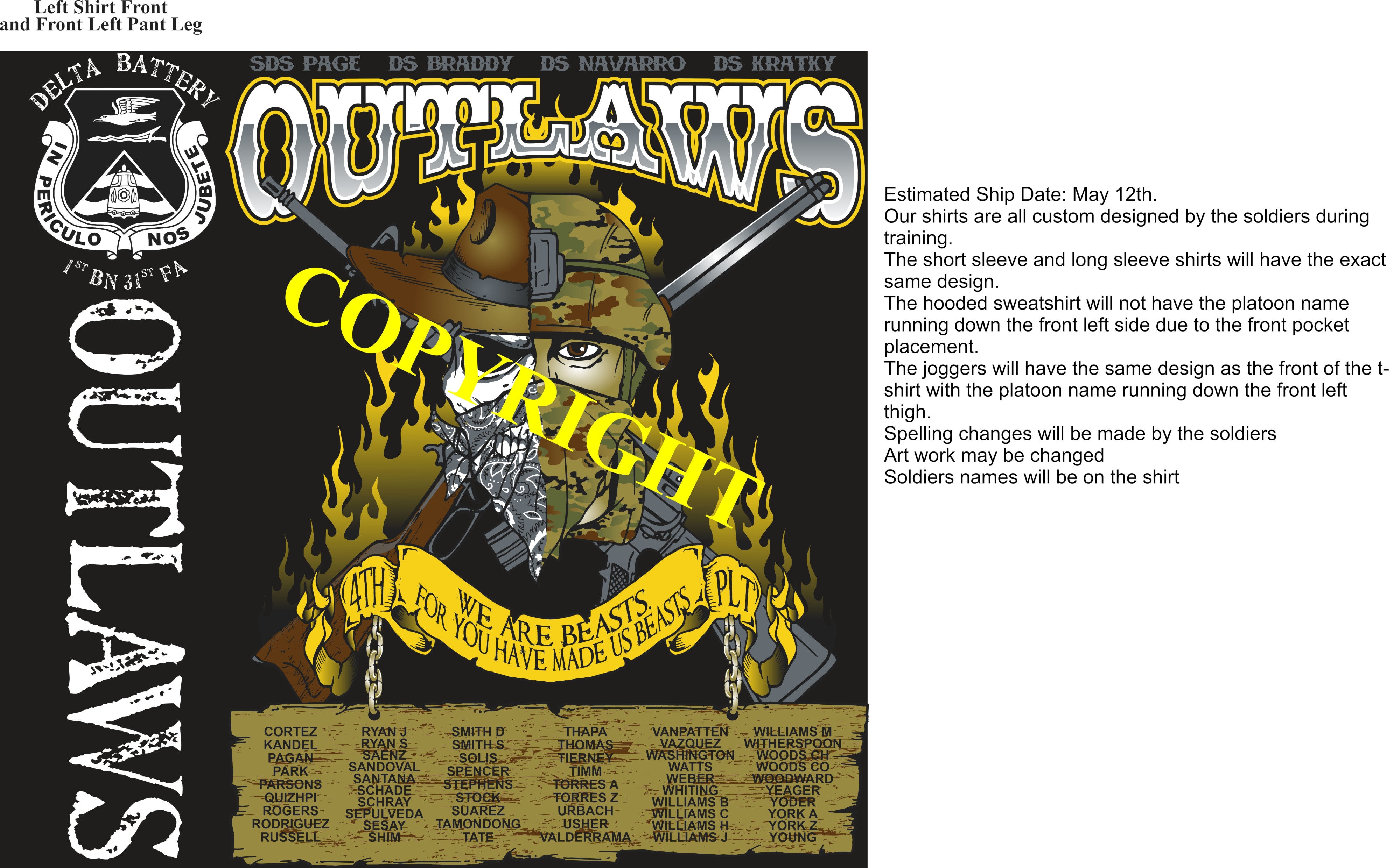 Platoon Shirts (2nd generation print) DELTA 1st 31st OUTLAWS MAY 2020