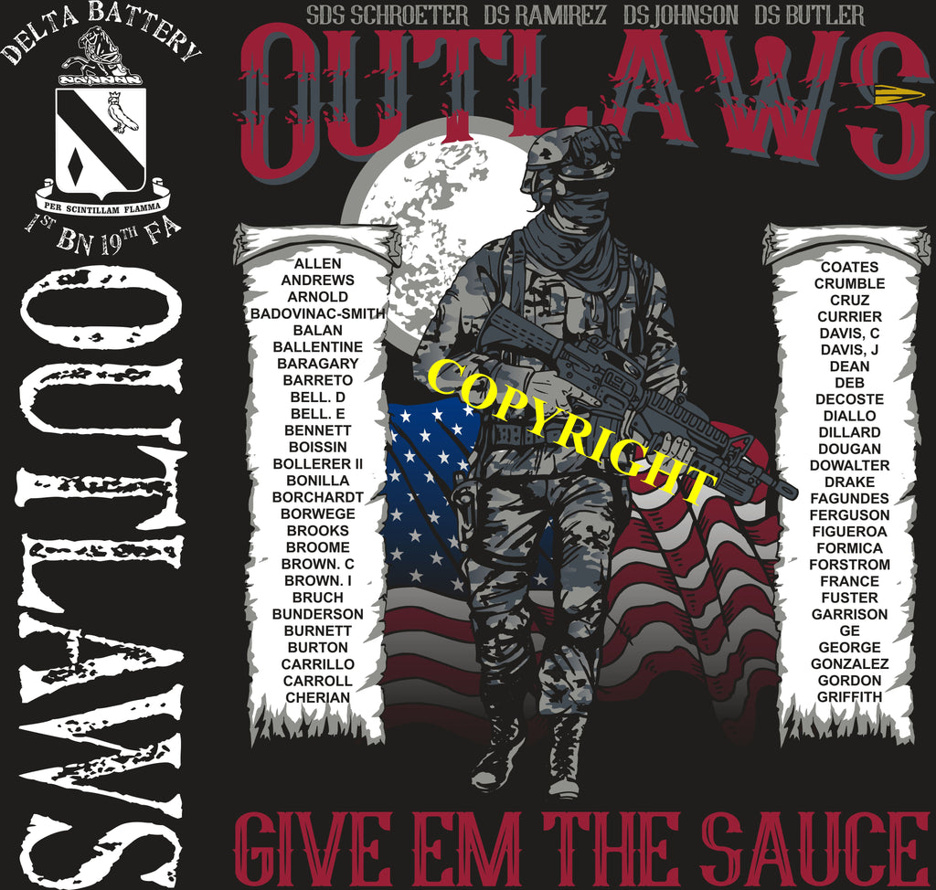 Platoon Shirts (2nd generation print) DELTA 1st 19th OUTLAWS FEB 2019