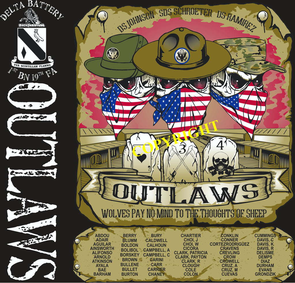 Platoon Shirts (2nd generation print) DELTA 1st 19th OUTLAWS OCT 2018