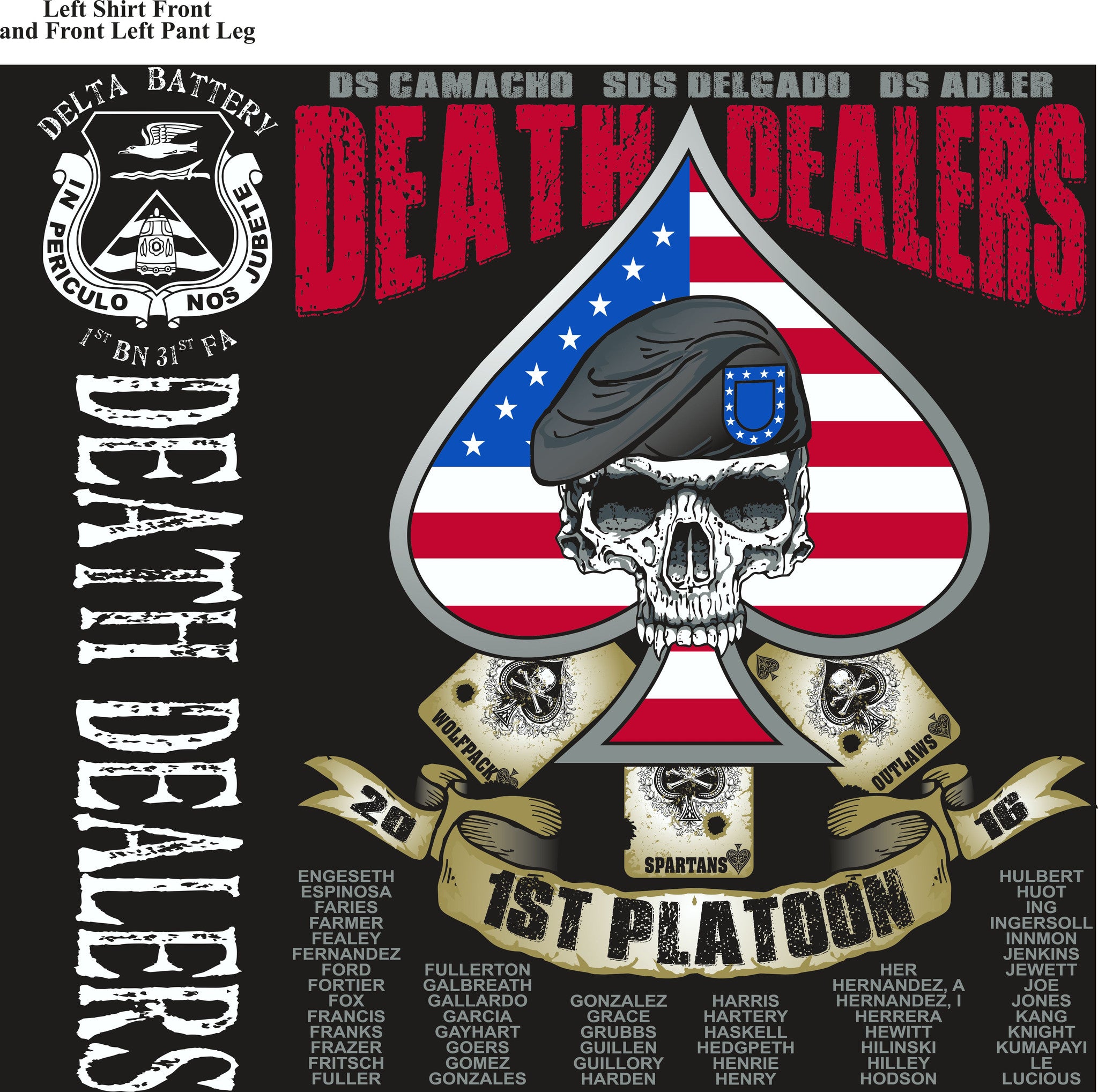 PLATOON SHIRTS (2nd generation print) DELTA 1st 31st DEATH DEALERS DEC 2016