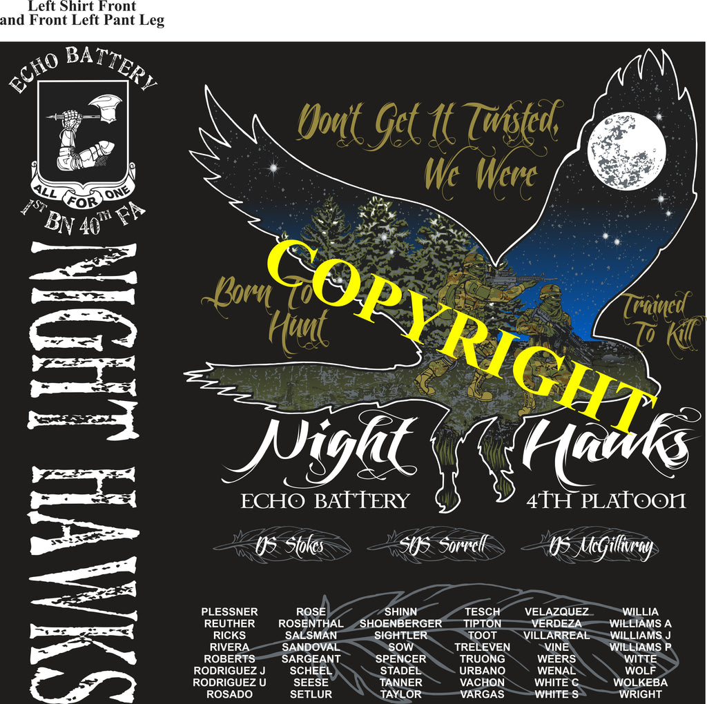 Platoon Shirts (2nd generation print) ECHO 1st 40th NIGHT HAWKS JULY 2020