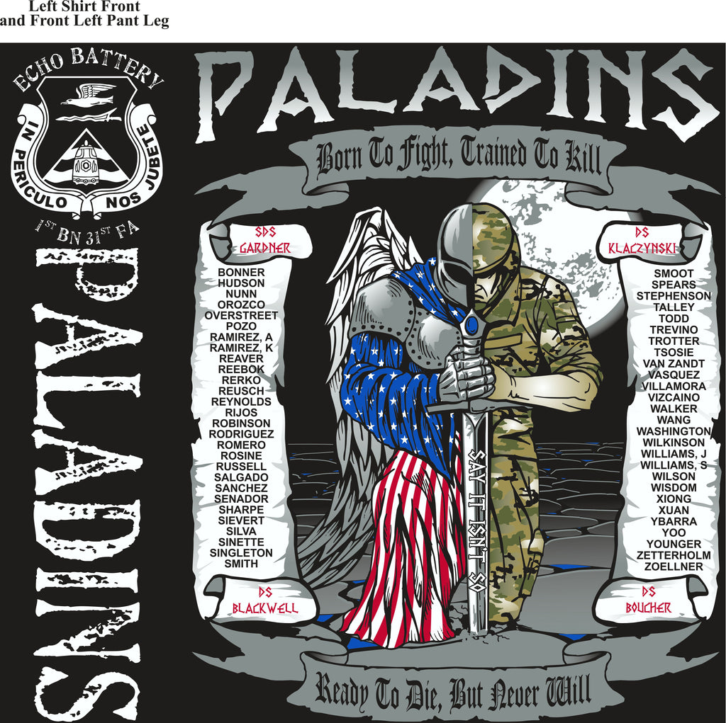 PLATOON SHIRTS (2nd generation print) ECHO 1st 31st PALADINS JUNE 2017