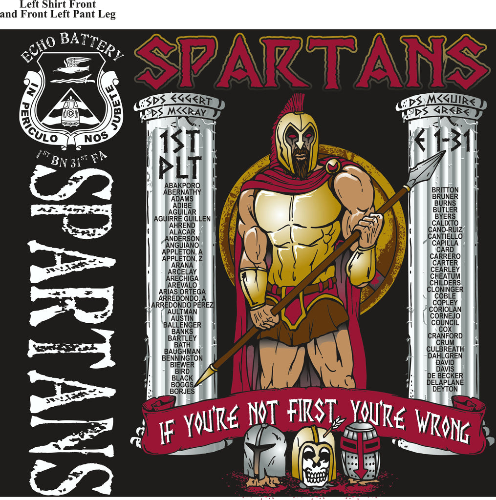 PLATOON SHIRTS (2nd generation print) ECHO 1ST 31ST SPARTANS SEPT 2017