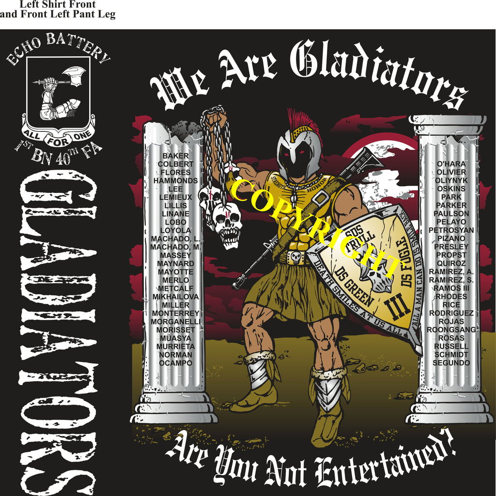 Platoon Shirts (2nd generation print) ECHO 1st 40th GLADIATORS APR 2019