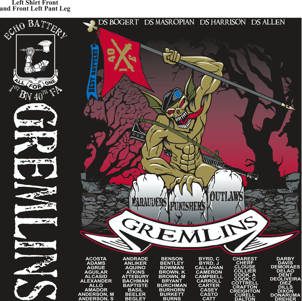 PLATOON SHIRTS (2nd generation print) ECHO 1st 40th GREMLINS AUG 2017