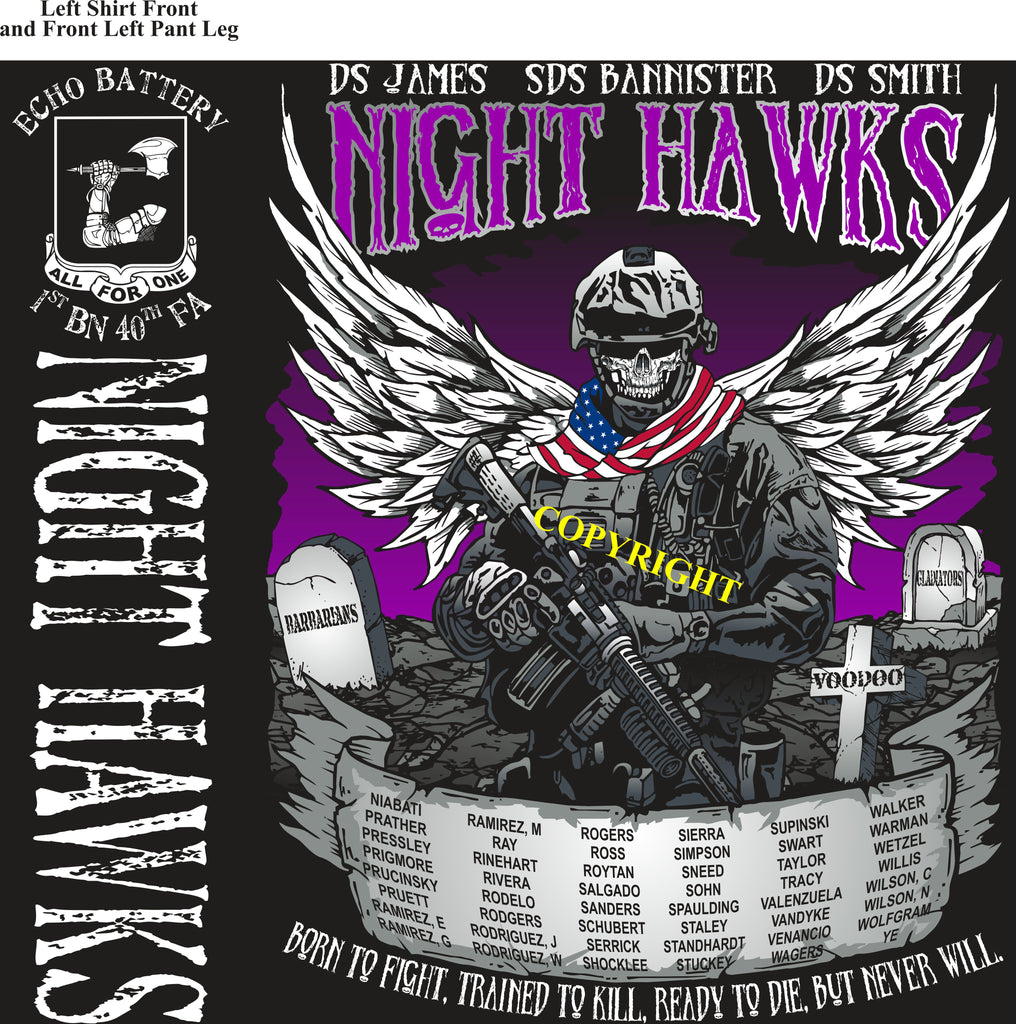 Platoon Shirts (2nd generation print) ECHO 1st 40th NIGHT HAWKS NOV 2018