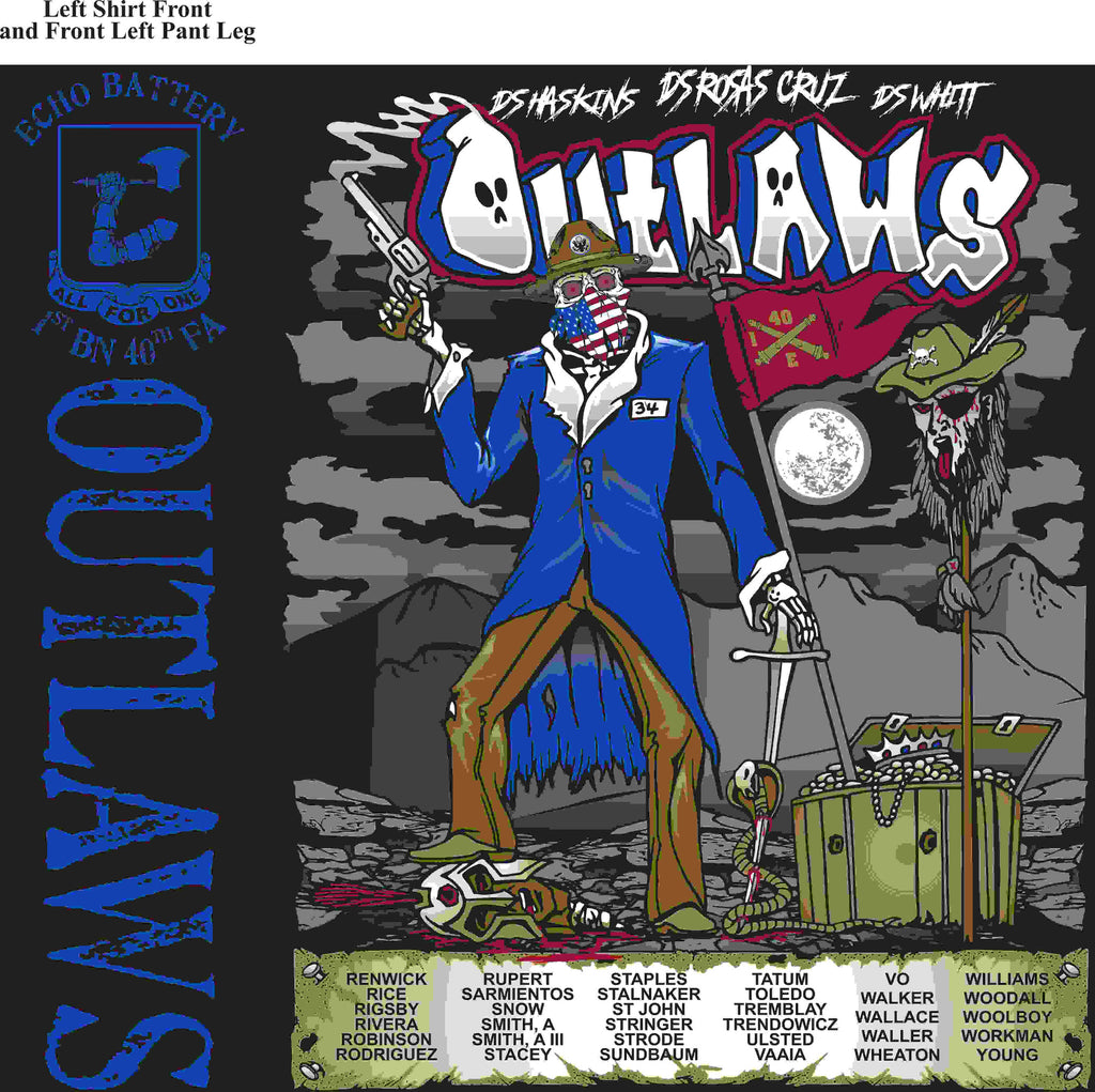 PLATOON SHIRTS (2nd generation print) ECHO 1st 40th OUTLAWS APR 2016