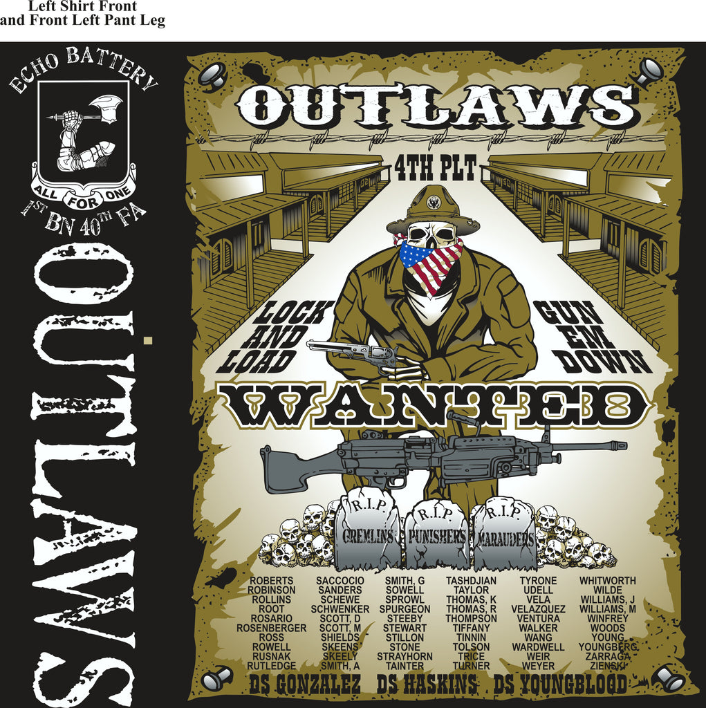 PLATOON SHIRTS (2nd generation print) ECHO 1st 40th OUTLAWS AUG 2017