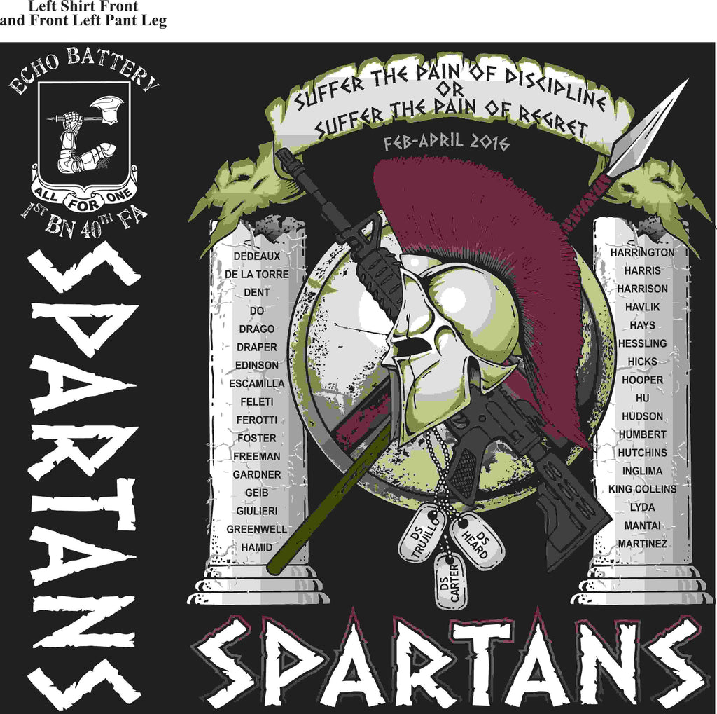 PLATOON SHIRTS (2nd generation print) ECHO 1st 40th SPARTANS APR 2016