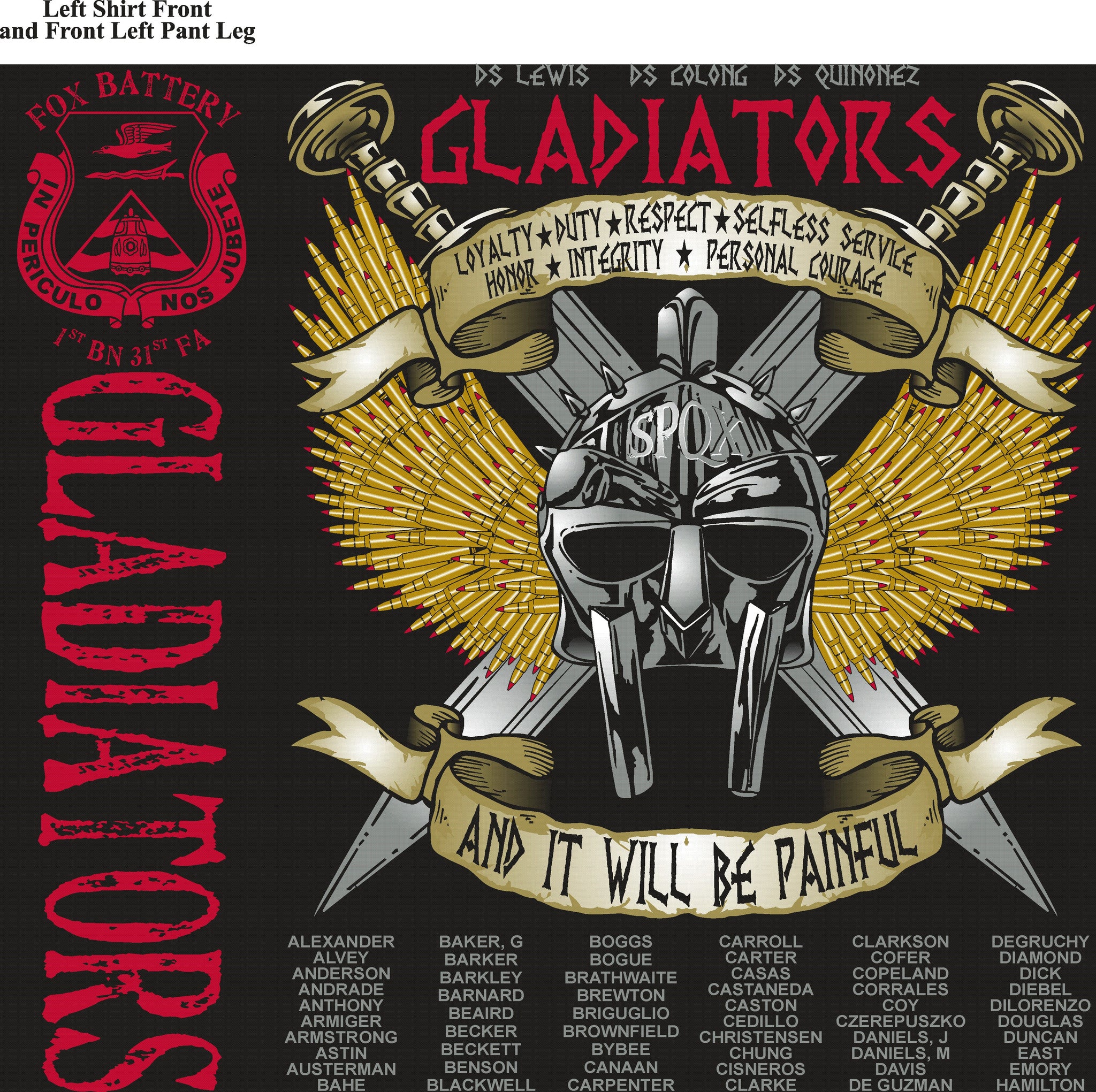 Platoon Shirts FOX 1st 31st GLADIATORS SEPT 2015