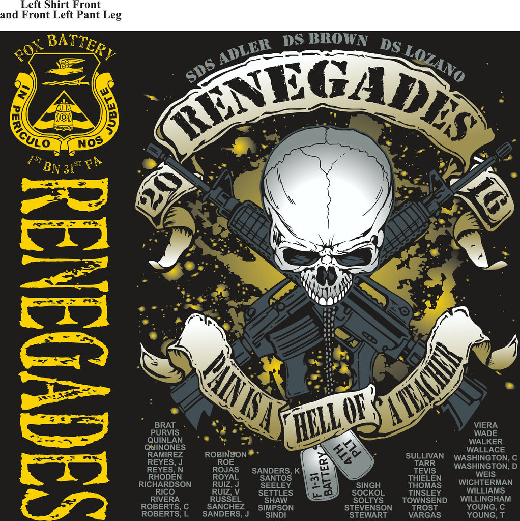 PLATOON SHIRTS (2nd generation print) FOX 1st 31st RENEGADES SEPT 2016